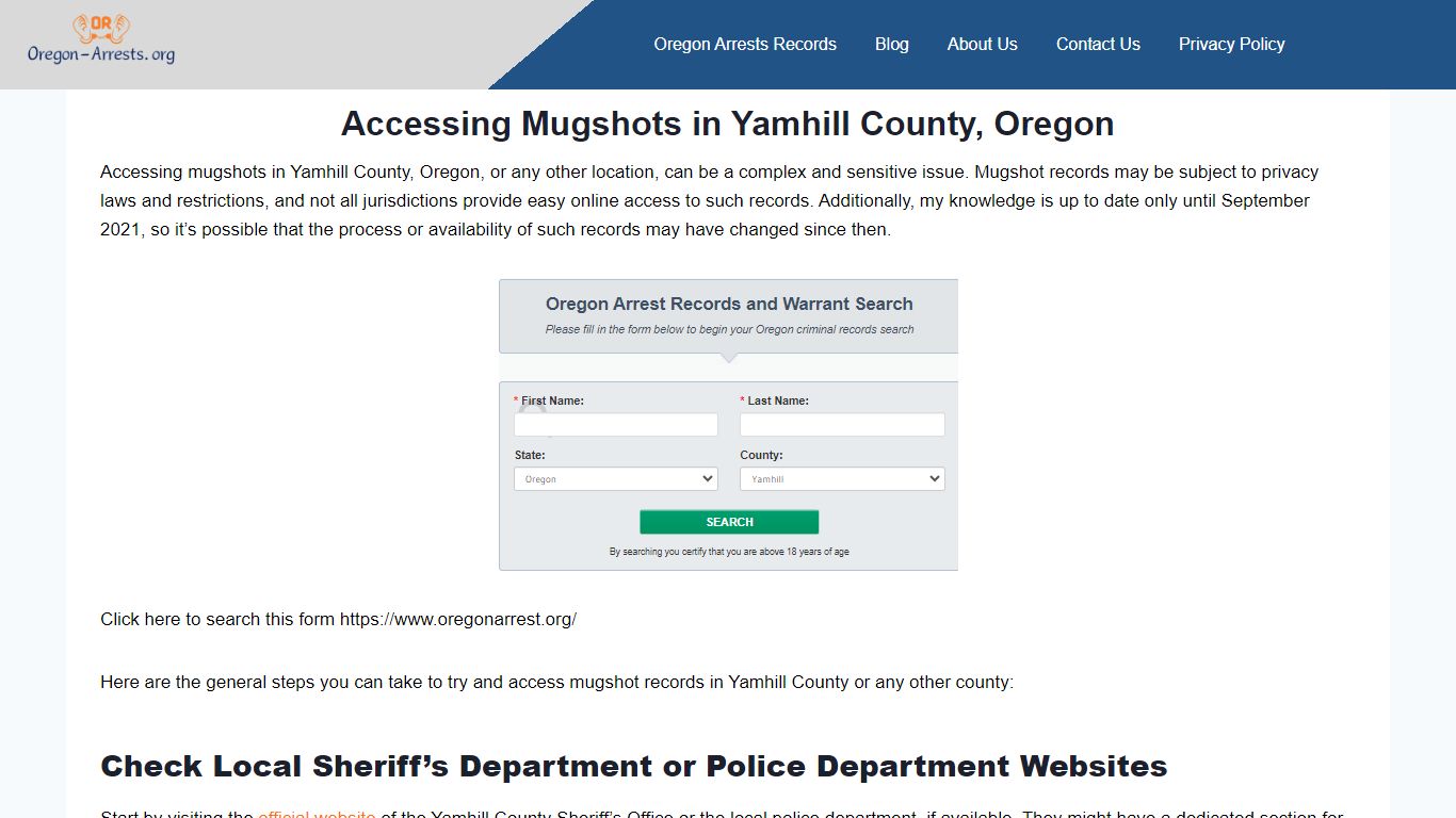 Accessing Mugshots in Yamhill County, Oregon - Oregon Arrests